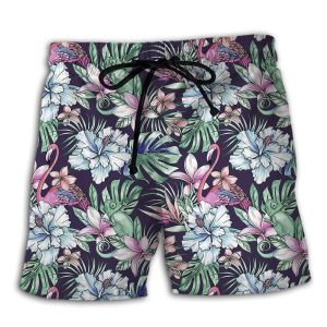 Flamingo Lizard Hibiscus Love Hot Summer Trendy KLA Hawaiian Beach Shorts