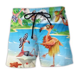 Flamingo Love Beach Amazing Trendy KLA Hawaiian Beach Shorts