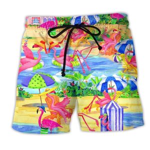 Flamingo Love Beach Summer Trendy KLA Hawaiian Beach Shorts