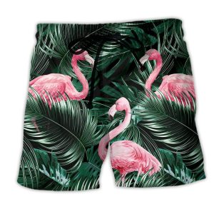 Flamingo Love Life Style Tropical Leaf Trendy KLA Hawaiian Beach Shorts