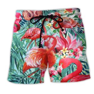 Flamingo Love Pink Nice Colors Trendy KLA Hawaiian Beach Shorts