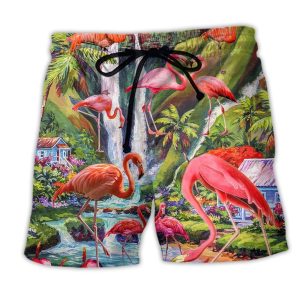 Flamingo Love Their Life Trendy KLA Hawaiian Beach Shorts