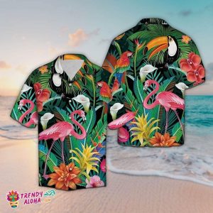 Flamingo Parrot Tropical Pattern Hawaiian Shirt KLA Shirt, KLA Hawaiian Shirts