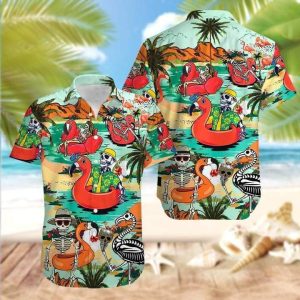 Flamingo Skull Hawaiian Shirt for the Adventurous