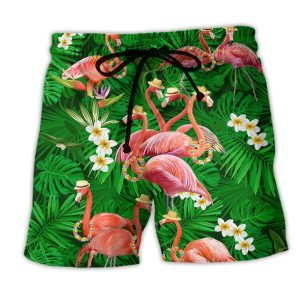 Flamingo Stand Tall And Be Fabulous Trendy KLA Hawaiian Beach Shorts