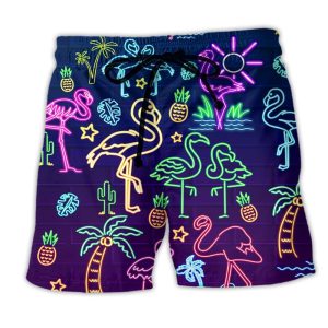 Flamingo Stand Tall And Dream Big Stunning Trendy KLA Hawaiian Beach Shorts