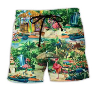 Flamingo Stay KLA And Live The Hi Life KLA Summer Trendy KLA Hawaiian Beach Shorts
