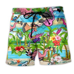 Flamingo The Running Flamingoes So Beautiful Trendy KLA Hawaiian Beach Shorts