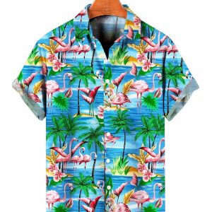 Flamingo Trendy Hawaiian Shirt, Beach Hawaii Shirt, Cool Button Down Trendy Hawaiian Shirt, Beach Party Shirt