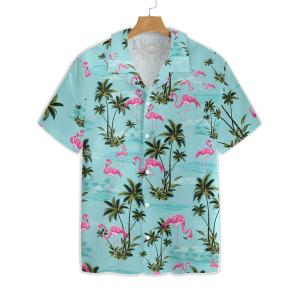 Flamingo Trendy Hawaiian Shirt Blue Flamingo Palm Tree Hawaii Shirt Flamingo KLA Shirt