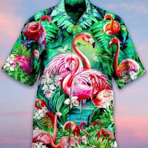 Flamingo Trendy Hawaiian Shirt, Flamingo Short Sleeve Hawaiian KLA Shirt, Flamingo Trendy Hawaiian Shirt For Men, Women