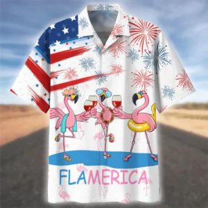 Flamingo Wine Flamerica 4Th Of July Independence Day Trendy Hawaiian Shirt
