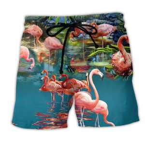 Flamingo You’Re Flamazing Style Trendy KLA Hawaiian Beach Shorts