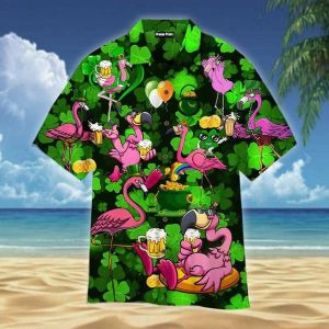 Flamingos Drink Beer St Patricks Day Trendy Hawaiian Shirt For