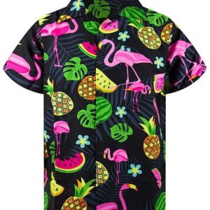 Floral Flamingo Trendy Hawaiian Shirt, Unisex Print KLA Short Sleeve Casual Shirt Summer Gifts