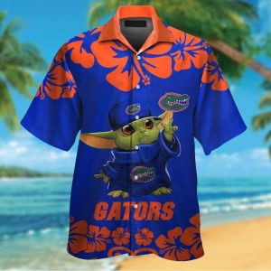 Florida Gators Baby Yoda Short Sleeve Button Up Tropical Hawaiian Shirt