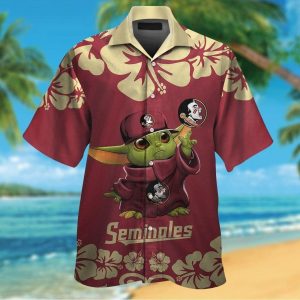 Florida State Seminoles Baby Yoda Short Sleeve Button Up Tropical Hawaiian Shirt