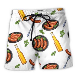Food Sausages And Beer Big Set Trendy KLA Hawaiian Beach Shorts