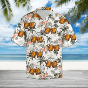 Fresh Beer With Foam Palm Trees Trendy Hawaiian Shirt