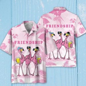 Friendship Flamingos KLA Trendy Hawaiian Shirts, Flamingo Hawaii Shirt, KLA Shirt For Men, Funny Flamingo Beach Shirt