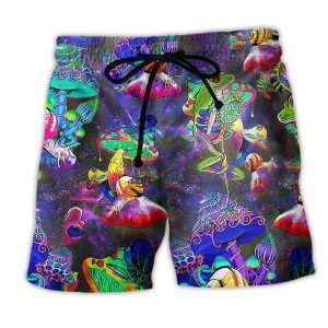 Frog Colorful Galaxy Mushroom Funny Trendy KLA Hawaiian Beach Shorts