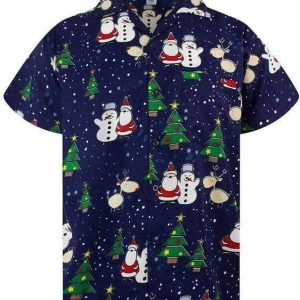 Funky Santa And Snowman Christmas Hawaiian Shirt