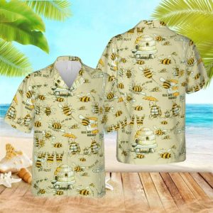 Funny Bee Icon Hawaiian T-Shirt, Vintage Shirt For Men