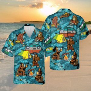 Funny Bigfoot Drinking Beer Camping Trendy Hawaiian Shirt, 3D Hawaii Shirt