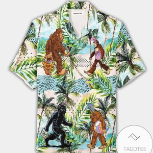 Funny Bunny Bigfoot Hunting Easter Eggs Tropical Unisex Hawaiian Shirts