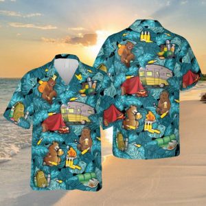 Funny Camping Trendy Hawaiian Shirt, Bear Camper T-Shirt
