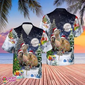 Funny Capybara Print Santa Beach Christmas Hawaiian Shirt
