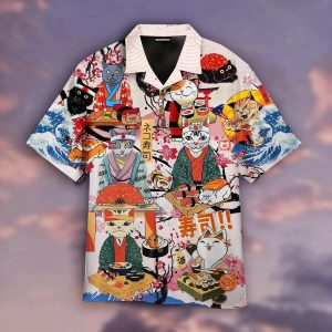 Funny Cat Eat Sushi Japanese Trendy Hawaiian Shirt For