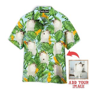 Funny Cat Raising Paw Pineapple Tropical Custom Hawaiian Shirt