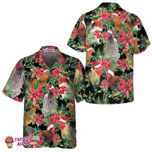 Funny Chicken With Christmas Plants Hawaiian Shirt