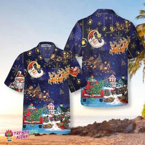 Funny Christmas Sky Santa Clause With Reindeers Hawaiian Shirt, Funny Christmas Shirt, Best Gift For Christmas