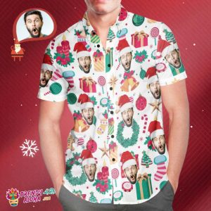 Funny Custom Face Christmas Pattern Trendy KLA Hawaiian Shirt Gift For Him