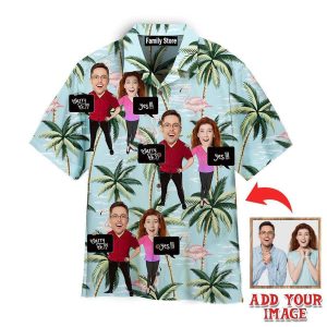 Funny Custom Face Couple With Marry Me Flamingo Palm Tree Custom Hawaiian Shirt