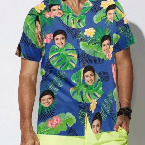Funny Custom Face Custom Trendy Hawaiian Shirt, Beach Party Matching Shirt For Men/Women, Tropical Beach Shirt Button Down Shirt, KLA Shirt Funny