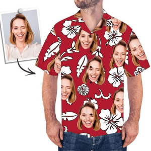 Funny Custom Face Flowers & Leaves Pattern Custom Hawaiian Shirt