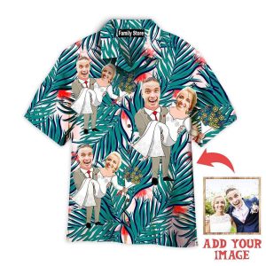 Funny Custom Face Happy Wedding Couple Costume On Tropical Custom Hawaiian Shirt