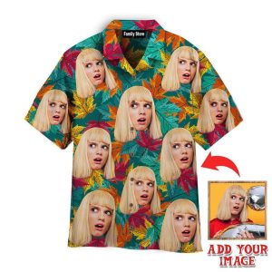 Funny Custom Face On Colorful Autumn Maple Leaves Custom Hawaiian Shirt