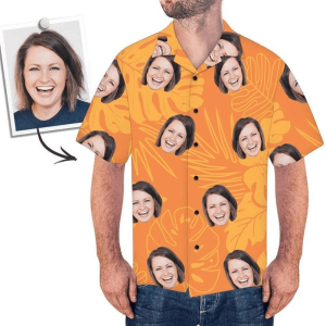 Funny Custom Face Orange Leaves Custom Hawaiian Shirt