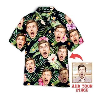 Funny Custom Face Tropical Flowers On Green Custom Hawaiian Shirt