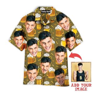 Funny Custom Face Young Guy On Beer Mugs Pattern Custom Hawaiian Shirt
