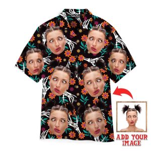 Funny Custom Face Your Photo On Mexican Flower Style Custom Hawaiian Shirt