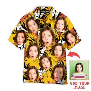 Funny Custom Face Your Photo On Yellow Flower Design Custom Hawaiian Shirt