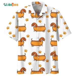 Funny Dachshund Hot Dog White Unisex Trendy Hawaiian Shirts, Dog Trendy Hawaiian Shirt Perfect Gifts For Your Loved Ones