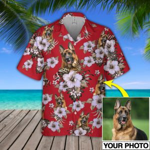 Funny Dog Custom Photo Red Trendy Hawaiian Shirt, Summer Short Sleeve Hawaiian KLA Shirt, Hawaii Shirt For Men, Hawaii Shirt Women