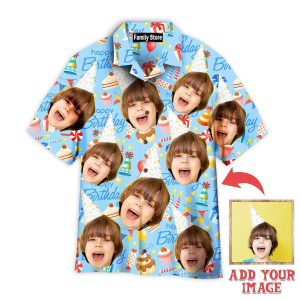 Funny Face Happy Birthday On Blue Birthday Gifts Custom Hawaiian Shirt