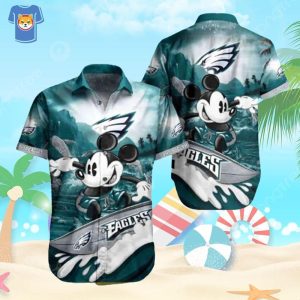 Funny Mickey Surfing NFL Philadelphia Eagles Hawaiian Shirt